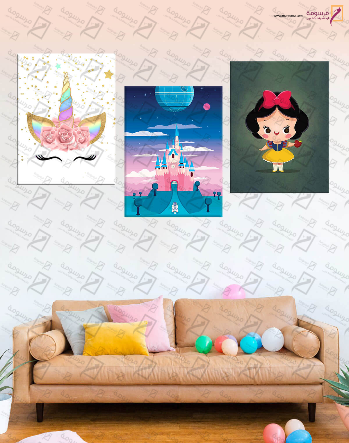 تابلوه مودرن اطفال 3 قطع خشب 90x40 مرسومة تابلوهات