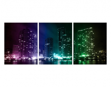 تابلوه مودرن - مدينة ليلا- 3 قطع  خشب - 50x120