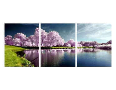 تابلوه مودرن - منظر طبيعي- 3 قطع  خشب - 50x120