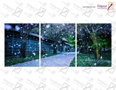 تابلوه مودرن - منظر طبيعي- 3 قطع  خشب - 50x120