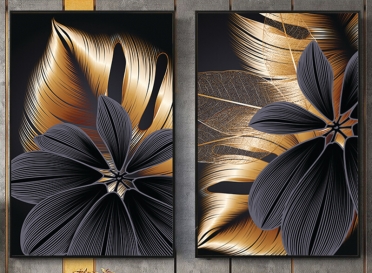 تابلوه زجاج - 2 فريم- ورق شجر - 100×70