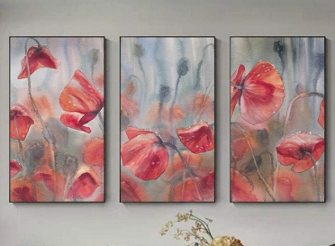 تابلوه زجاج - 3 قطع-  ورد - 105×60