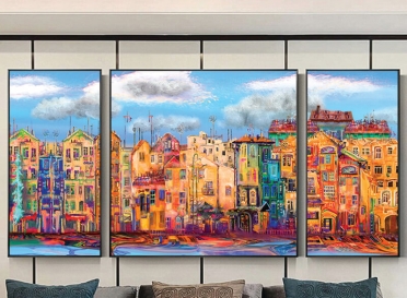 تابلوه زجاج - 3 قطع- مدينة - 110×60