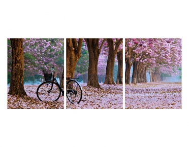 تابلوه مودرن - طريق اشجار- 3 قطع  خشب - 50x120