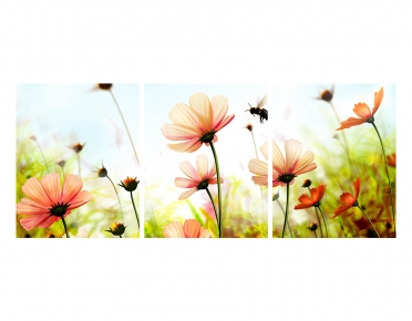 تابلوه مودرن - زهور- 3 قطع  خشب - 50x120
