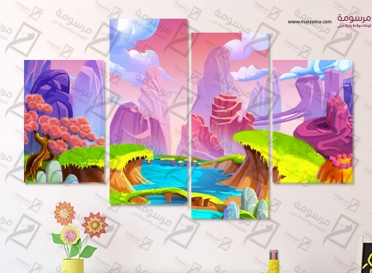 تابلوه اطفال - جبال وبحر - 4 قطع  - 80×50